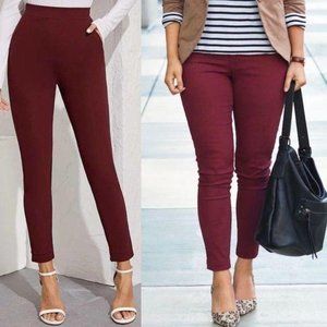 TAILORED SKINNY CUT PANTS (Burgundy/Maroon)